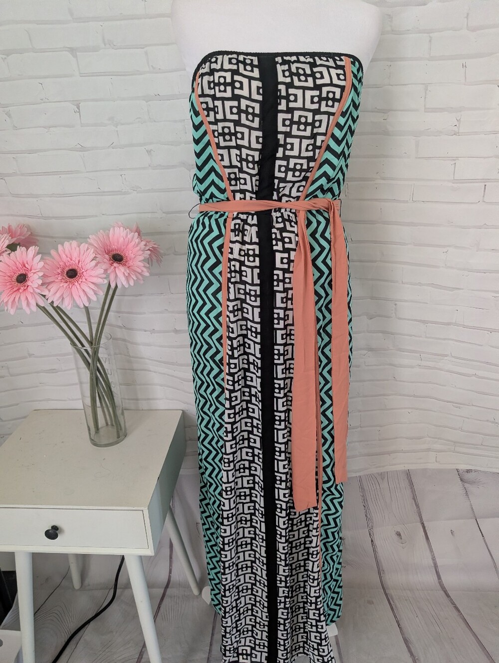 Jealous Tomato Strapless Geometric Maxi Dress